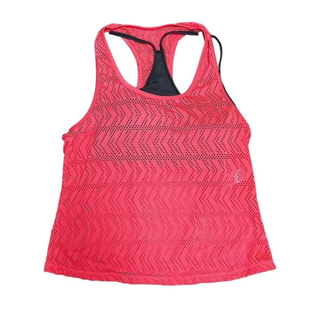 NWT GO by Gossip Sporty Splice Tankini Small Swimsuit Top Sports Bra Coral Gray